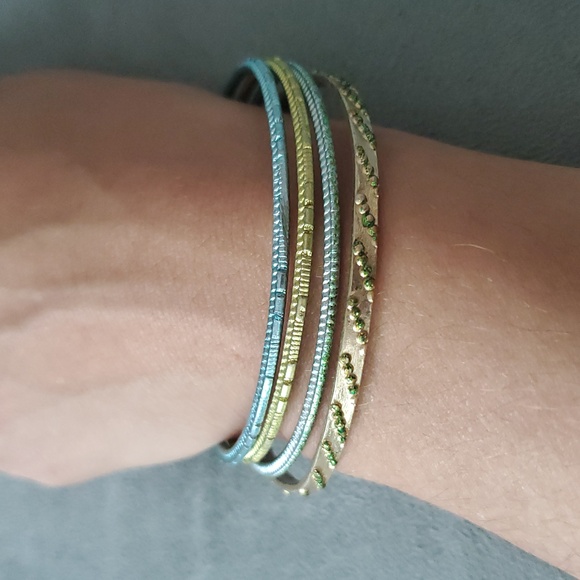 Elegant Gold and Blue Bangle Set - Picture 2 of 2